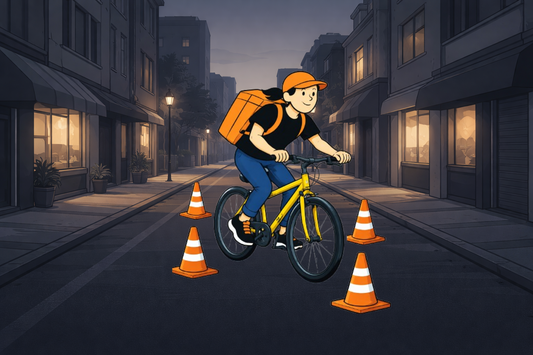 Dark City Street Gig Economy Playbook Rider through Pylons