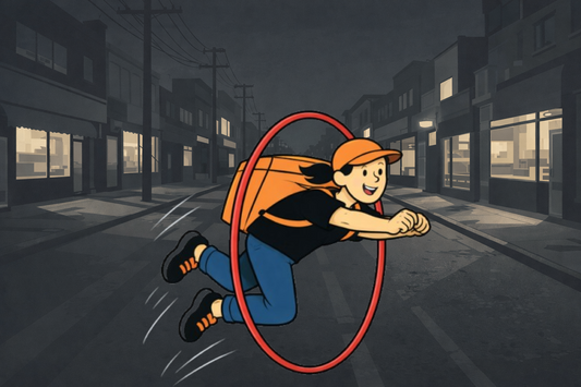 Dark City Street The Gig Economy Playbook Rider Jumping Through a Hoop