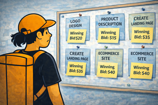 Freelancer Worker Looking at Job Board Bid List The Gig Economy Playbook Image