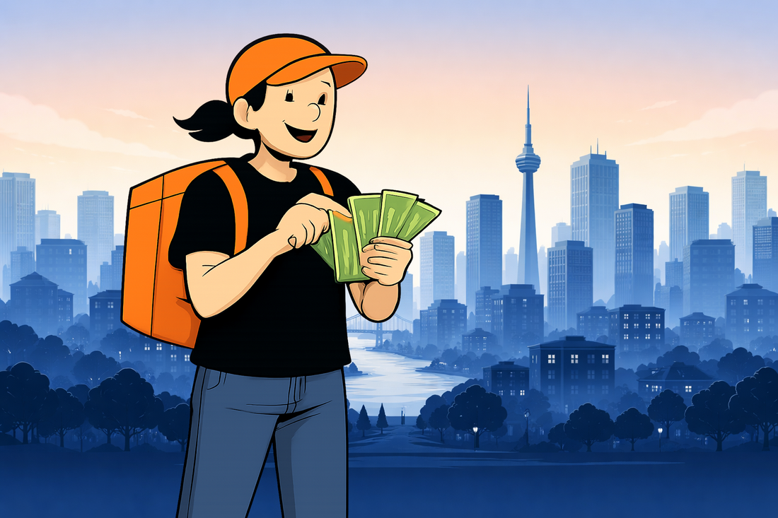 The Gig Economy Playbook Rider Counting Cash, Big Blue City Background