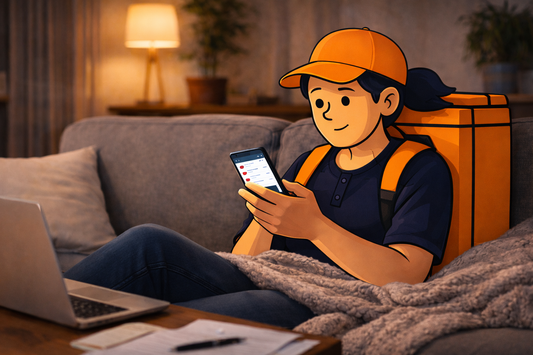 The Gig Economy Playbook Rider Relaxing on the Couch Checking on Available Shifts