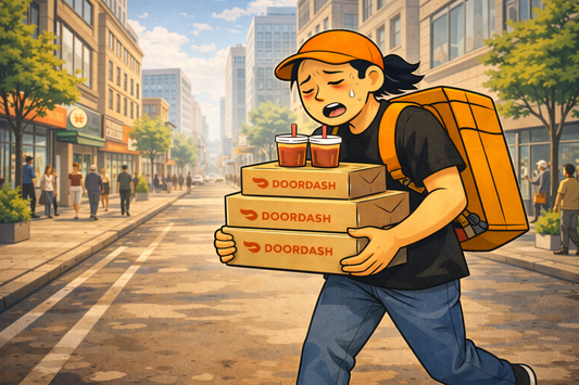 The Gig Economy Rider Completing Multiple DoorDash Deliveries Exhausted.png