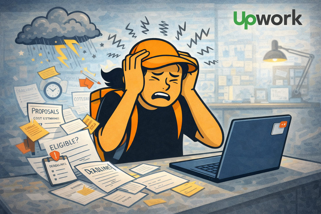 Upwork Worker under stress long befoe workload arrives The Gig Economy Playbook Image