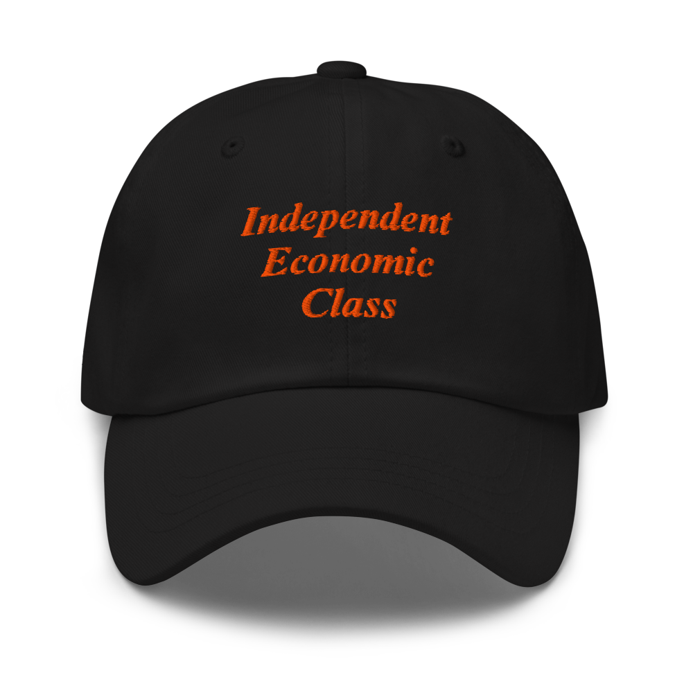 Black Hat Independent Economic Class text in Orange