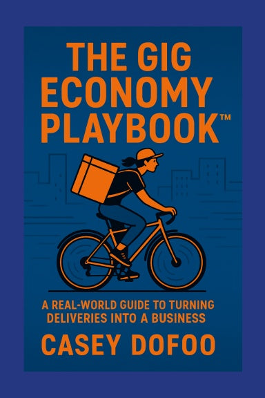 "The Gig Economy Playbook Master Edition book cover, a real world guide to turning deliveries into a business by Casey Dofoo"