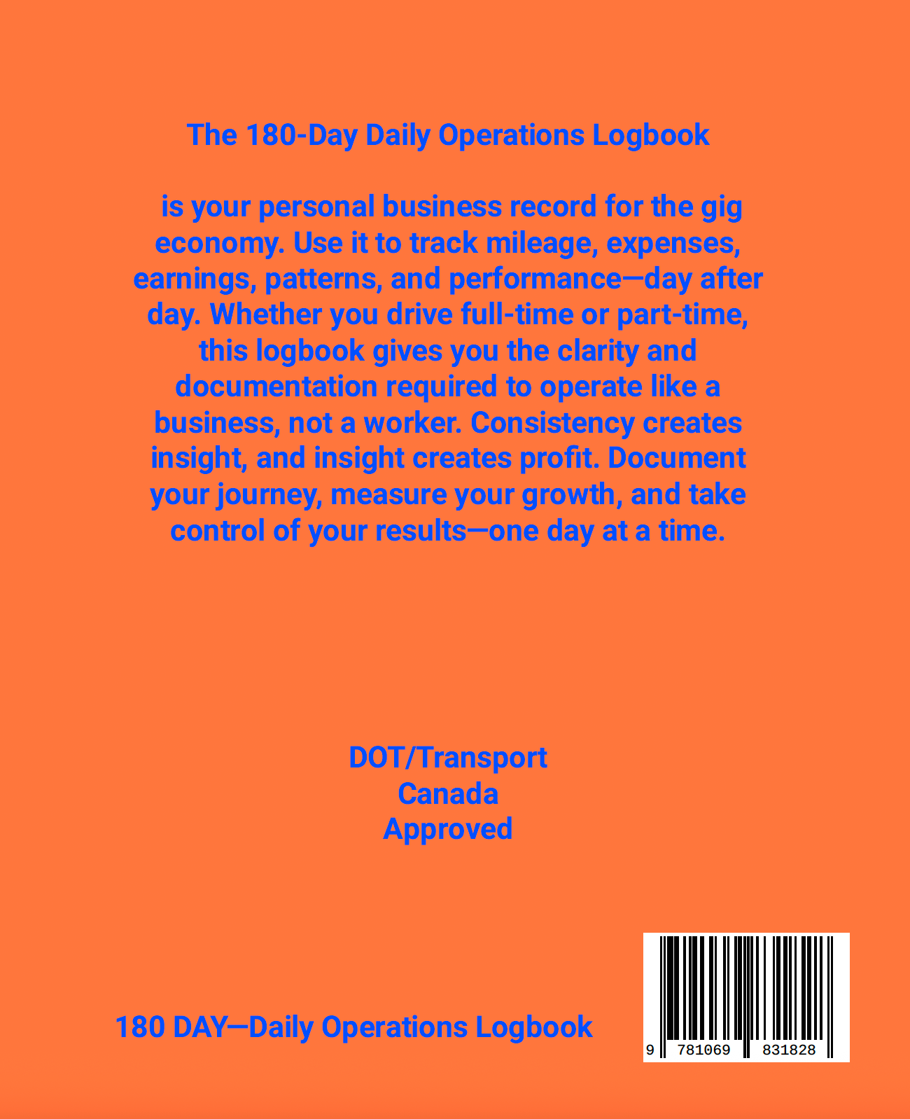 Gg Economy Playbook 180 Day Daily Operations Logbook Orange cover Blue text DOT/Transport Canada Approved