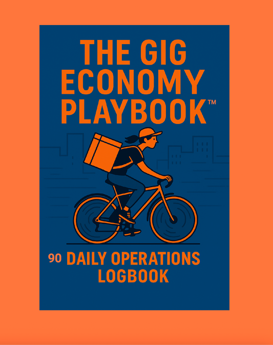 "The Gig Economy Playbook 90 Daily Operations Logbook book cover for gig workers tracking mileage, expenses, and daily earnings"