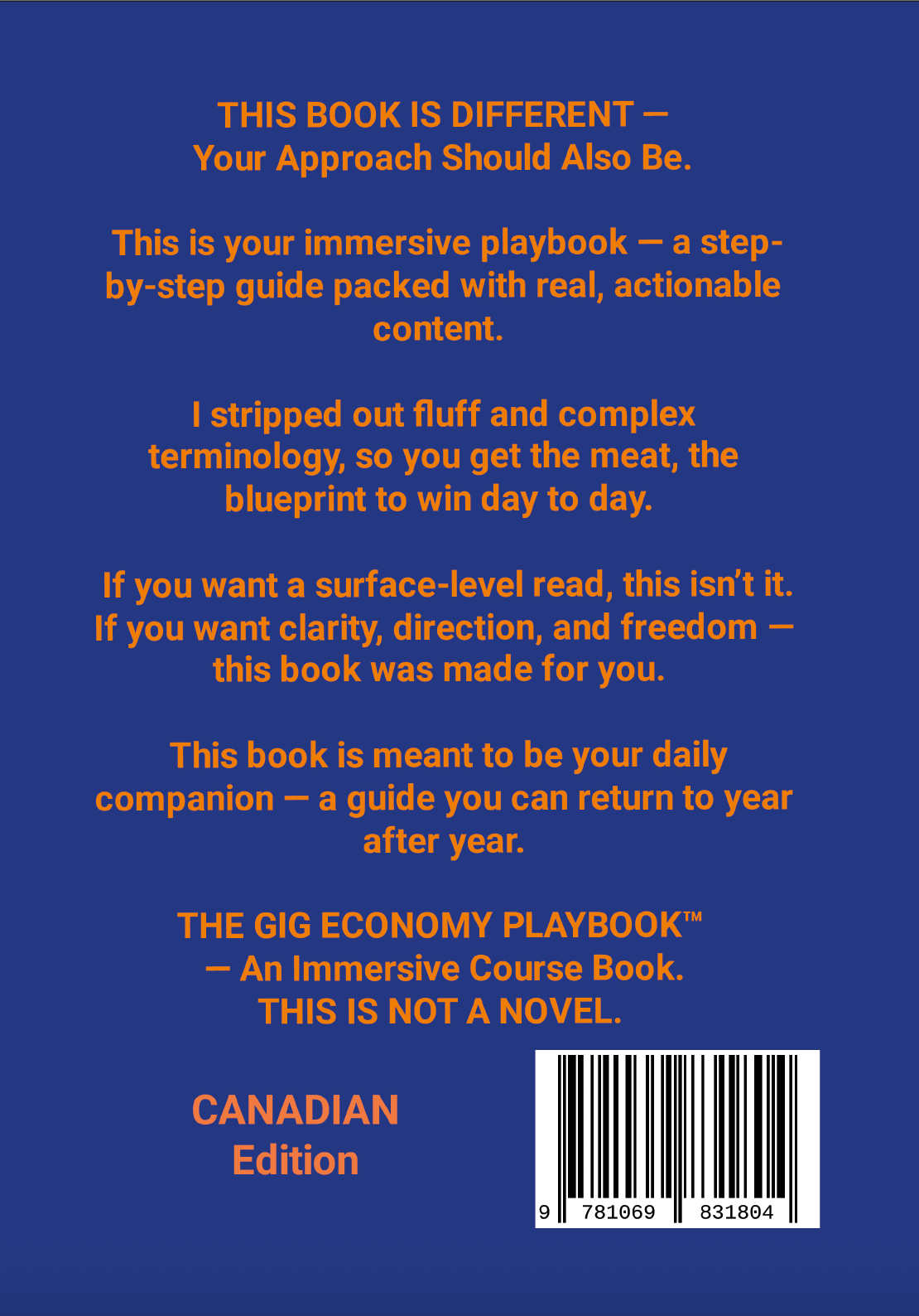 Back cover of a book titled The Gig Economy Playbook Canadian Master Edition