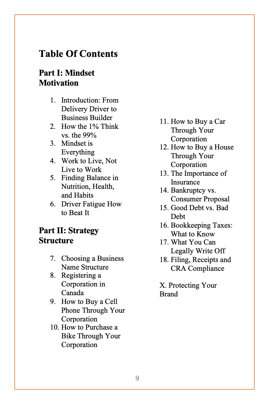Table Of Contents Page 1 The Gig Economy Playbook Canadian Master Edition