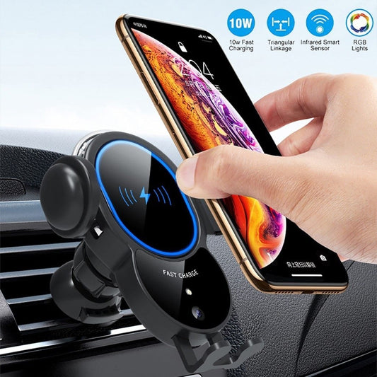 10W Wireless Triangle Mount Automatic Clamping Car Fast Charger