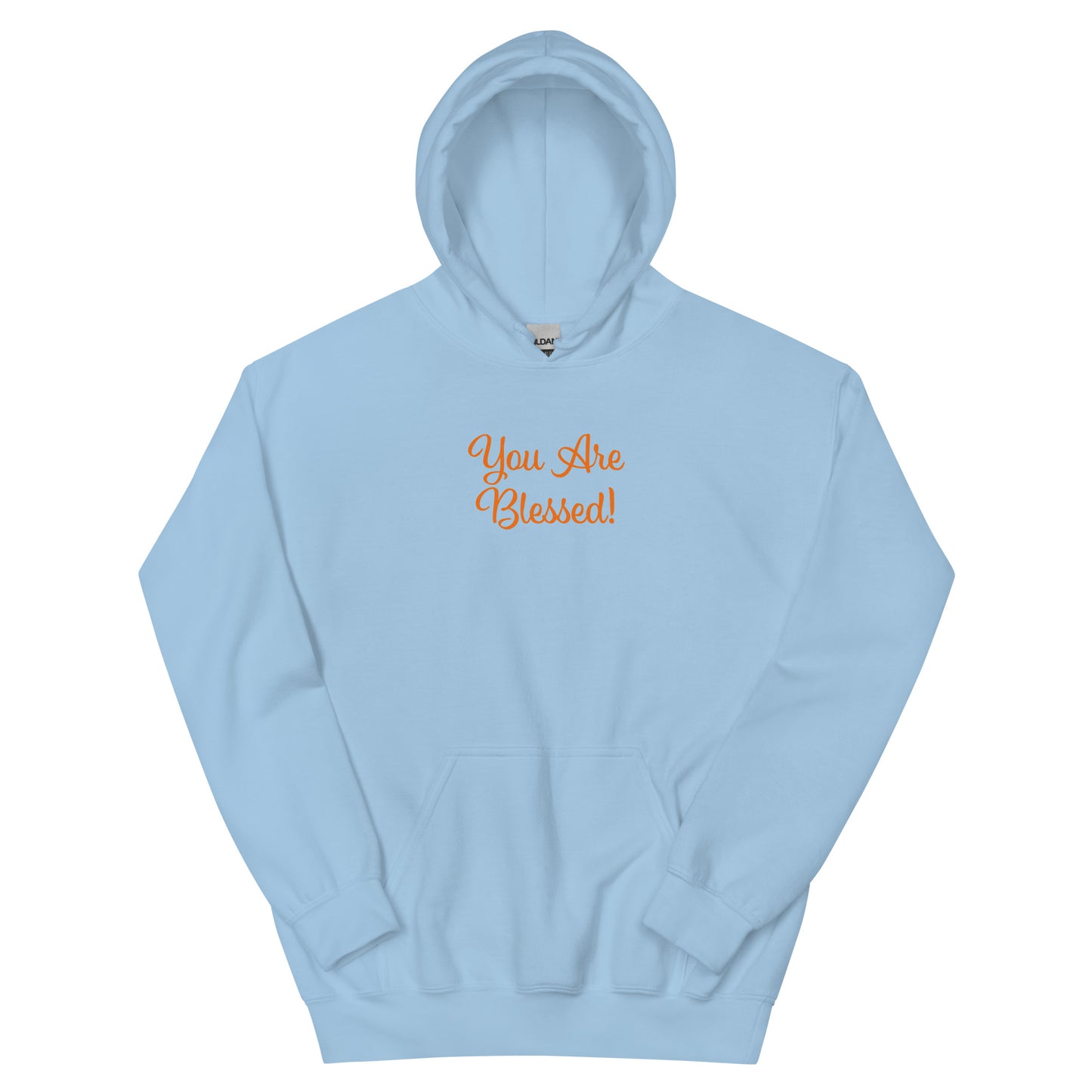 Light blue hoodie with 'You Are Blessed!' text on a white background